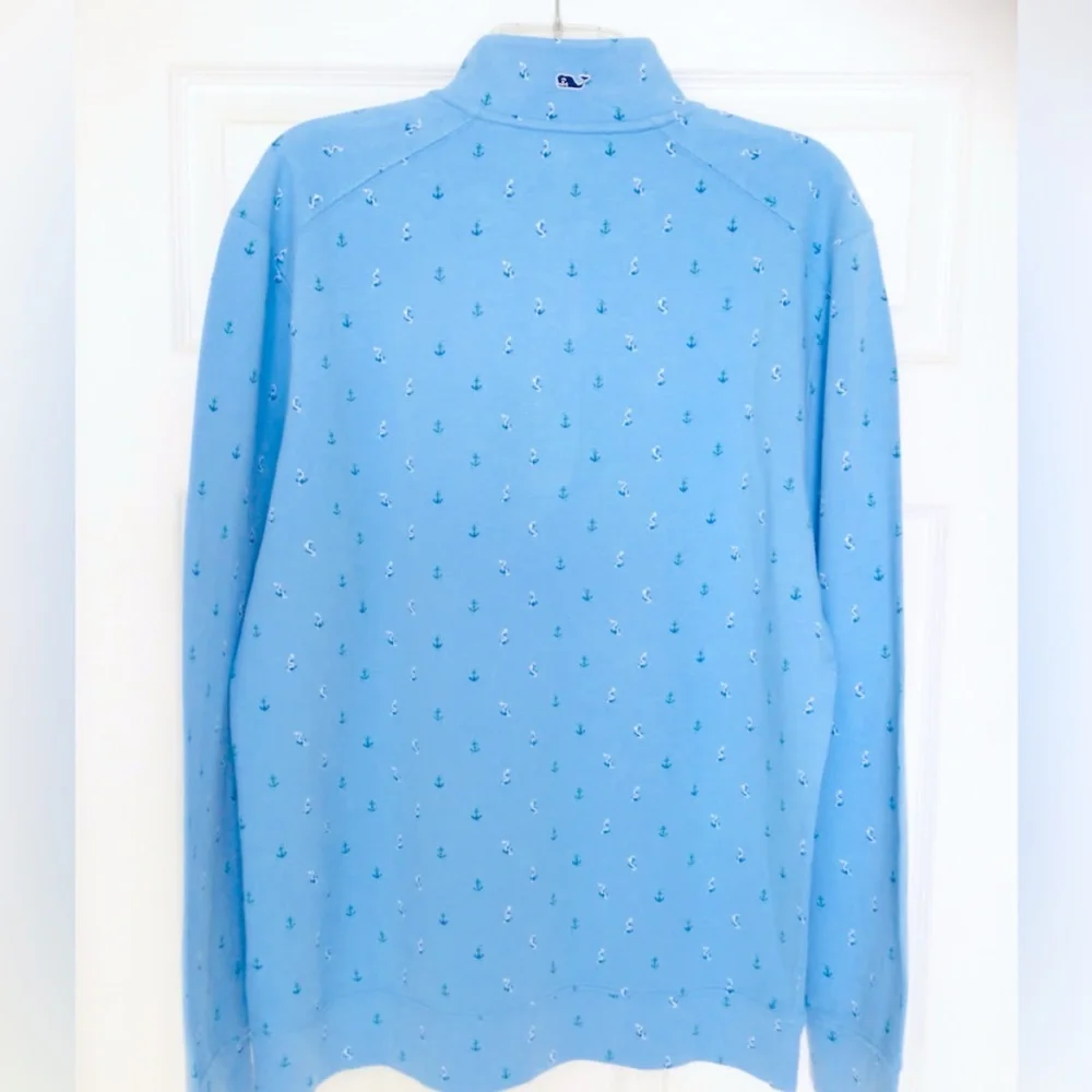 Vineyard Vines Broadfield Half Zip Pullover-Anchor Print Ocean Blue New With Tag - Picture 4 of 8